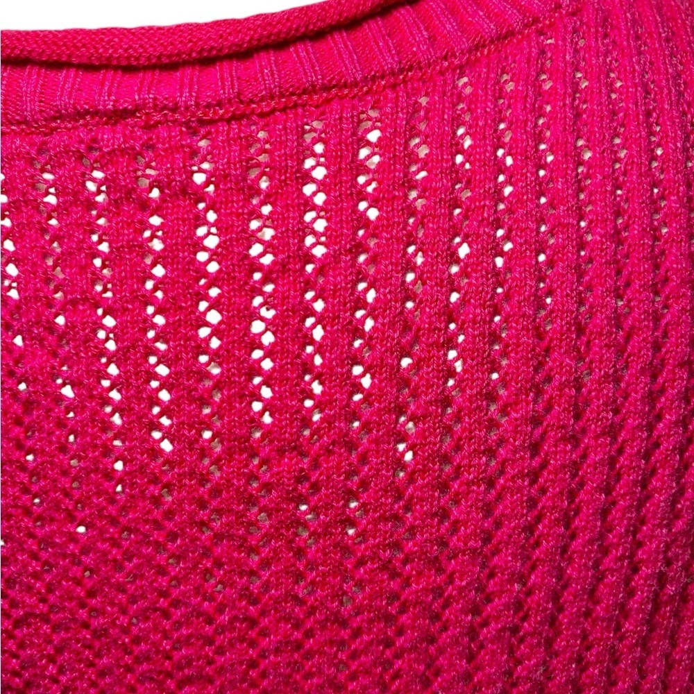 Soft Surroundings Hot Pink Floral Retro Maximalist Knit Sweater Short Sleeve Top - Picture 7 of 13